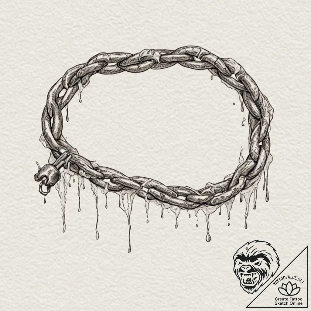 A detailed broken chain link fence, decaying,... - tattoo sketch (№1752294796_0, 12.07.2025 04:33) — tattoovalue.net