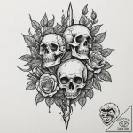 Dagger in skeletal rose, tattoo flash sheet d… – tattoo sketch (№1752295047_0, 12.07.2025 04:37) — tattoovalue.net