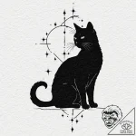 Cat’s silhouette filled with a starry night s… – tattoo sketch (№1752295131_0, 12.07.2025 04:38) — tattoovalue.net