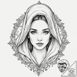 Veiled woman’s face, with stars visible throu… – tattoo sketch (№1752295461_0, 12.07.2025 04:44) — tattoovalue.net