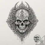 Obsidian helm beneath spectral gate, tattoo d… – tattoo sketch (№1752295546_0, 12.07.2025 04:45) — tattoovalue.net