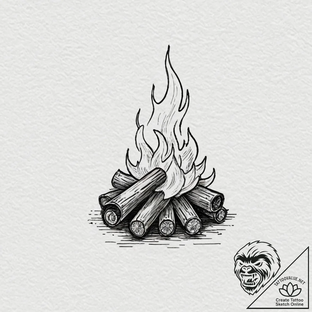 A powerful blazing bonfire, warmth,, ink illu... - tattoo sketch (№1752295963_0, 12.07.2025 04:52) — tattoovalue.net