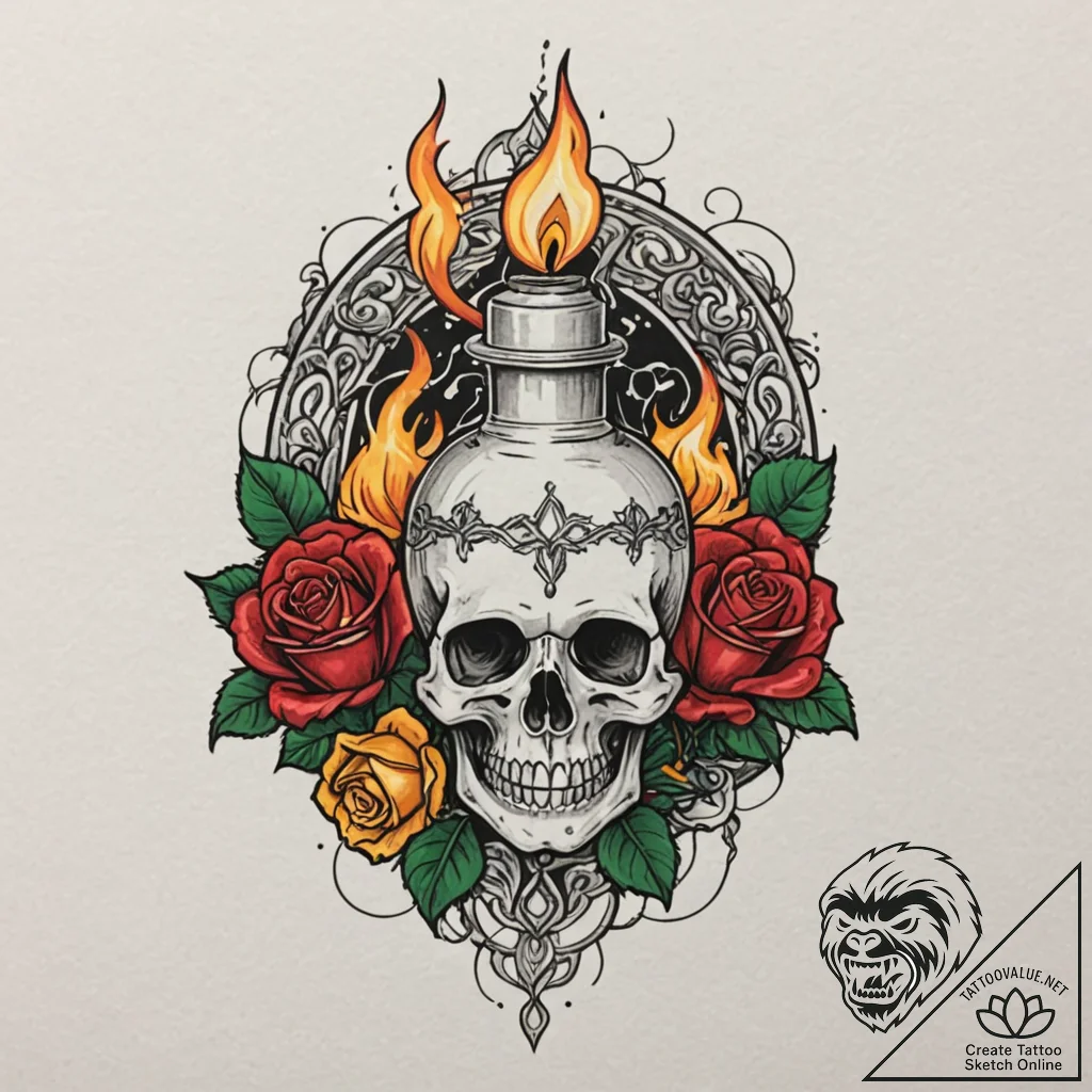 A powerful burning oil lamp, ancient,, tattoo... - tattoo sketch (№1752296046_0, 12.07.2025 04:54) — tattoovalue.net