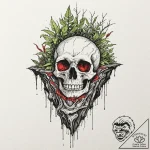Jungle relic beneath bone roots, ink illustra… – tattoo sketch (№1752296132_0, 12.07.2025 04:55) — tattoovalue.net