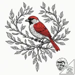 A whimsical bird on a branch in winter, resil… – tattoo sketch (№1752296216_0, 12.07.2025 04:56) — tattoovalue.net
