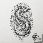 Koi dragon swimming through storm, artistic t… – tattoo sketch (№1752296383_0, 12.07.2025 04:59) — tattoovalue.net