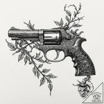 Pistol wrapped in thorned vines, ink illustra… – tattoo sketch (№1752296466_0, 12.07.2025 05:01) — tattoovalue.net