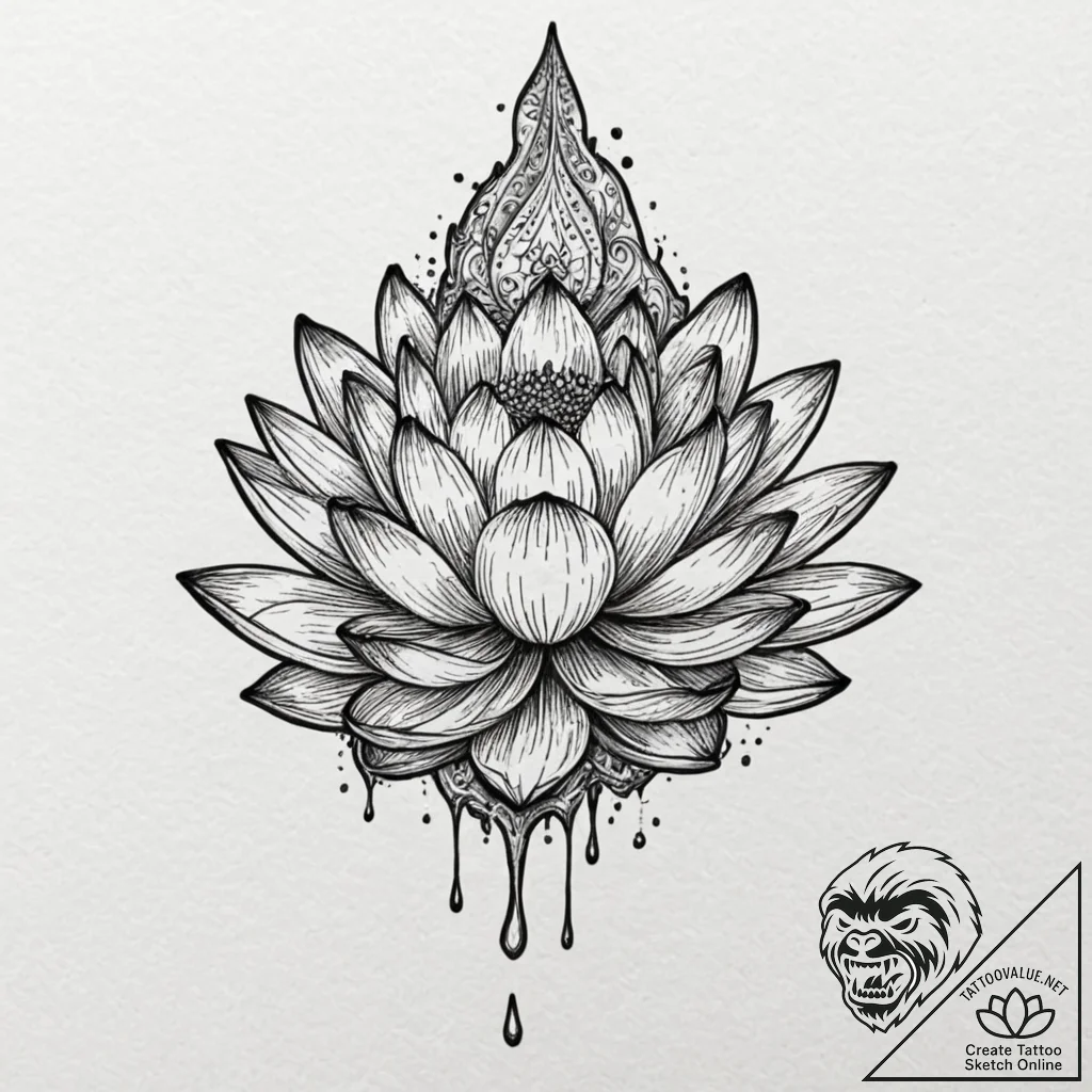 Lotus dagger dripping ink, tattoo line art, v... - tattoo sketch (№1752296885_0, 12.07.2025 05:08) — tattoovalue.net