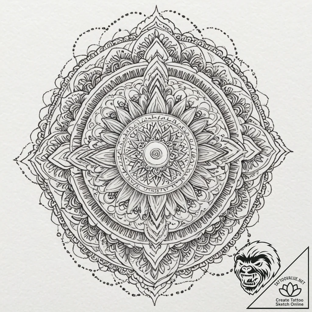 Keystone beneath crimson sun, ink illustratio... - tattoo sketch (№1752297050_0, 12.07.2025 05:10) — tattoovalue.net