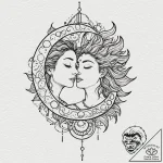 Stylized sun and moon in a lover’s embrace, t… – tattoo sketch (№1752297136_0, 12.07.2025 05:12) — tattoovalue.net