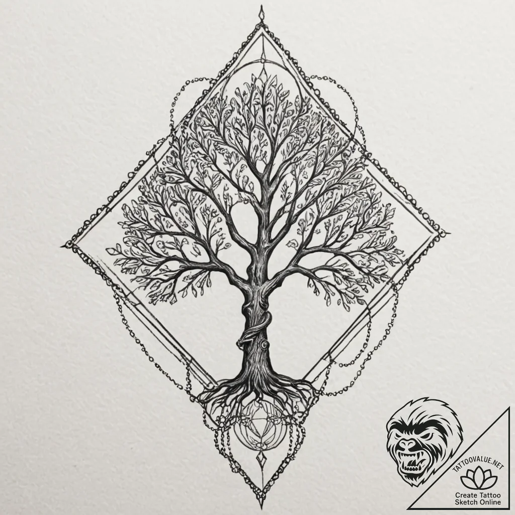Quartz chain binding spectral tree, tattoo fl... - tattoo sketch (№1752297886_0, 12.07.2025 05:24) — tattoovalue.net