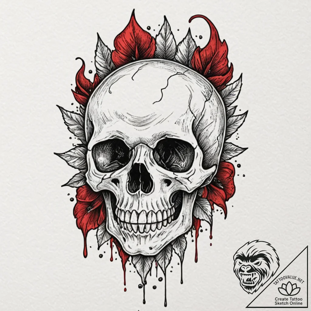 Avalanche skull buried in ice, tattoo flash s... - tattoo sketch (№1752298054_0, 12.07.2025 05:27) — tattoovalue.net