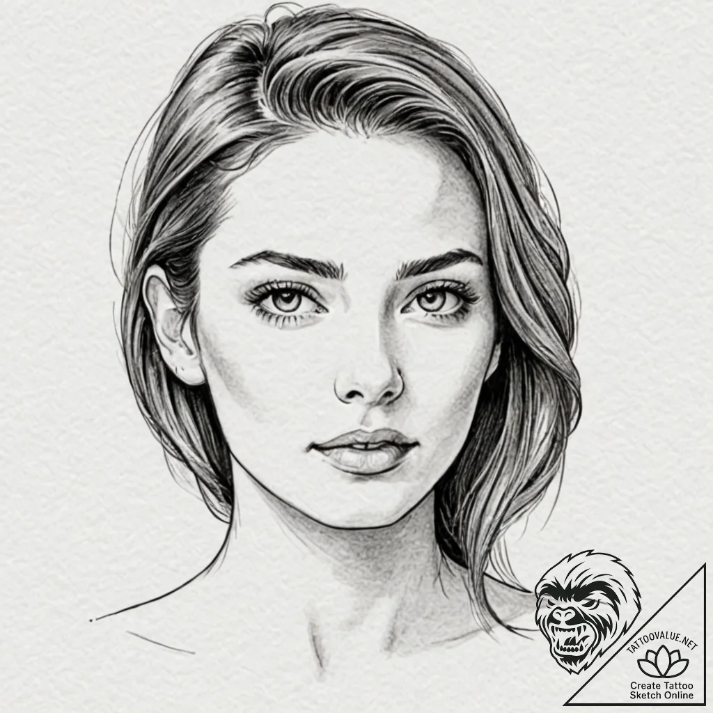 Face, tattoo line art, sepia tone sketch, vin... - tattoo sketch (№1752298222_0, 12.07.2025 05:30) — tattoovalue.net