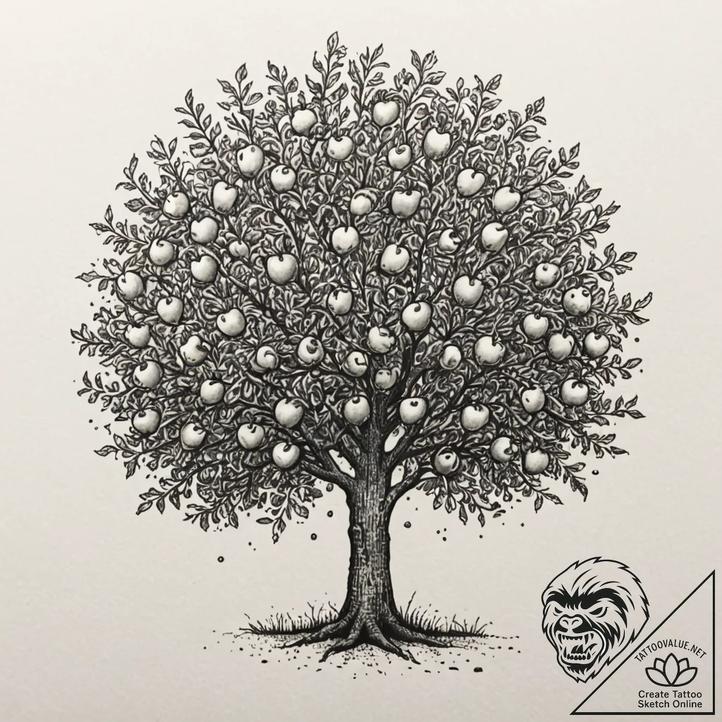 Apple tree, concept art for tattoo, dotwork s... - tattoo sketch (№1752298640_0, 12.07.2025 05:37) — tattoovalue.net