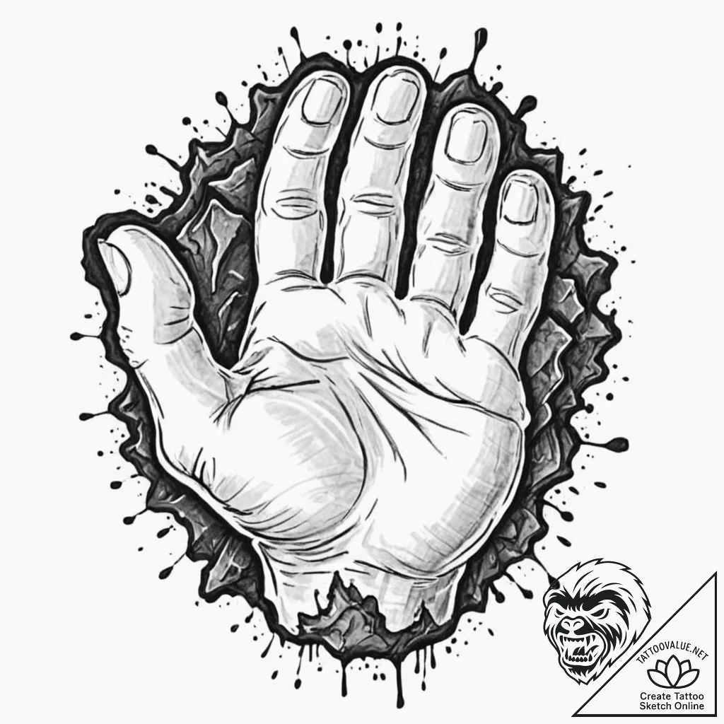 Fist, clenched and cracking, made of volcanic... - tattoo sketch (№1752298807_0, 12.07.2025 05:40) — tattoovalue.net