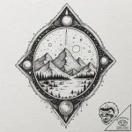 Needle relic beneath celestial rift, tattoo f… – tattoo sketch (№1752298975_0, 12.07.2025 05:42) — tattoovalue.net