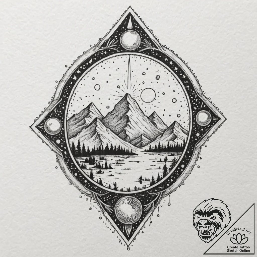 Needle relic beneath celestial rift, tattoo f... - tattoo sketch (№1752298975_0, 12.07.2025 05:42) — tattoovalue.net