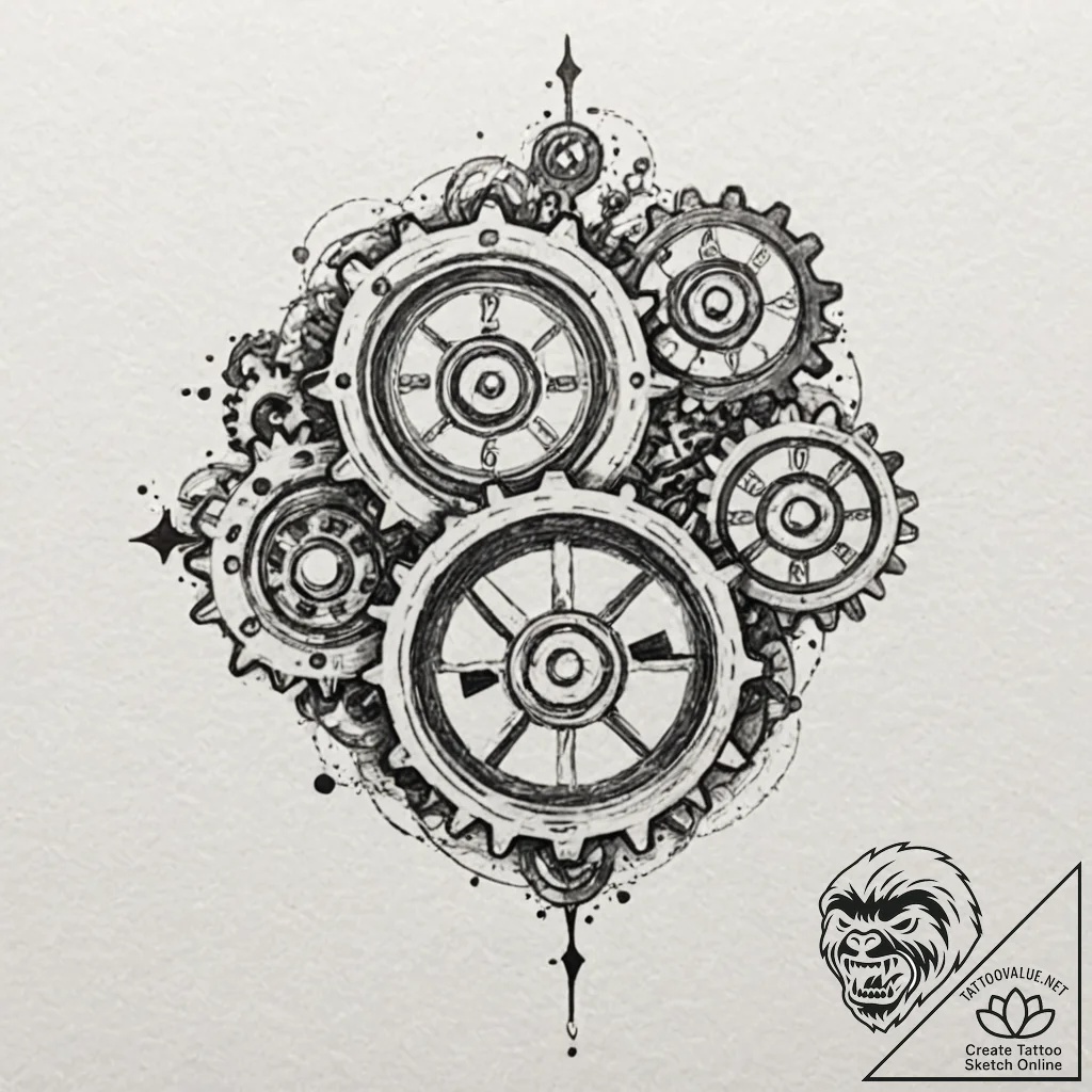 Clock gears fused with bone, tattoo sketch de... - tattoo sketch (№1752299729_0, 12.07.2025 05:55) — tattoovalue.net