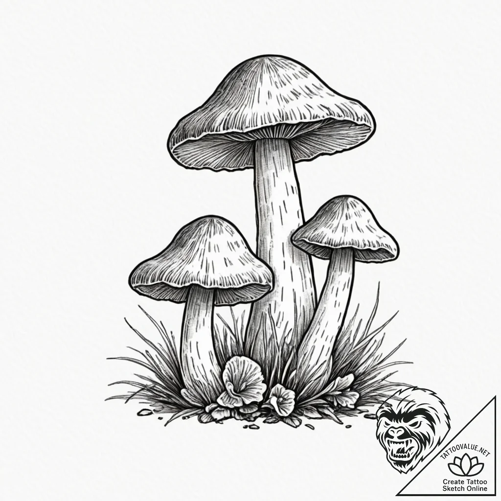 Mushrooms - tattoo sketch (№1752299811_0, 12.07.2025 05:56) — tattoovalue.net