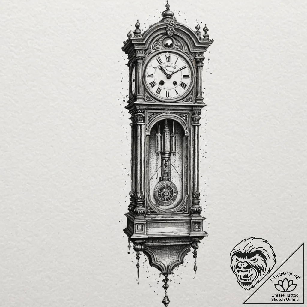 Grandfather clock, tall and steadfast, tattoo... - tattoo sketch (№1752299895_0, 12.07.2025 05:58) — tattoovalue.net