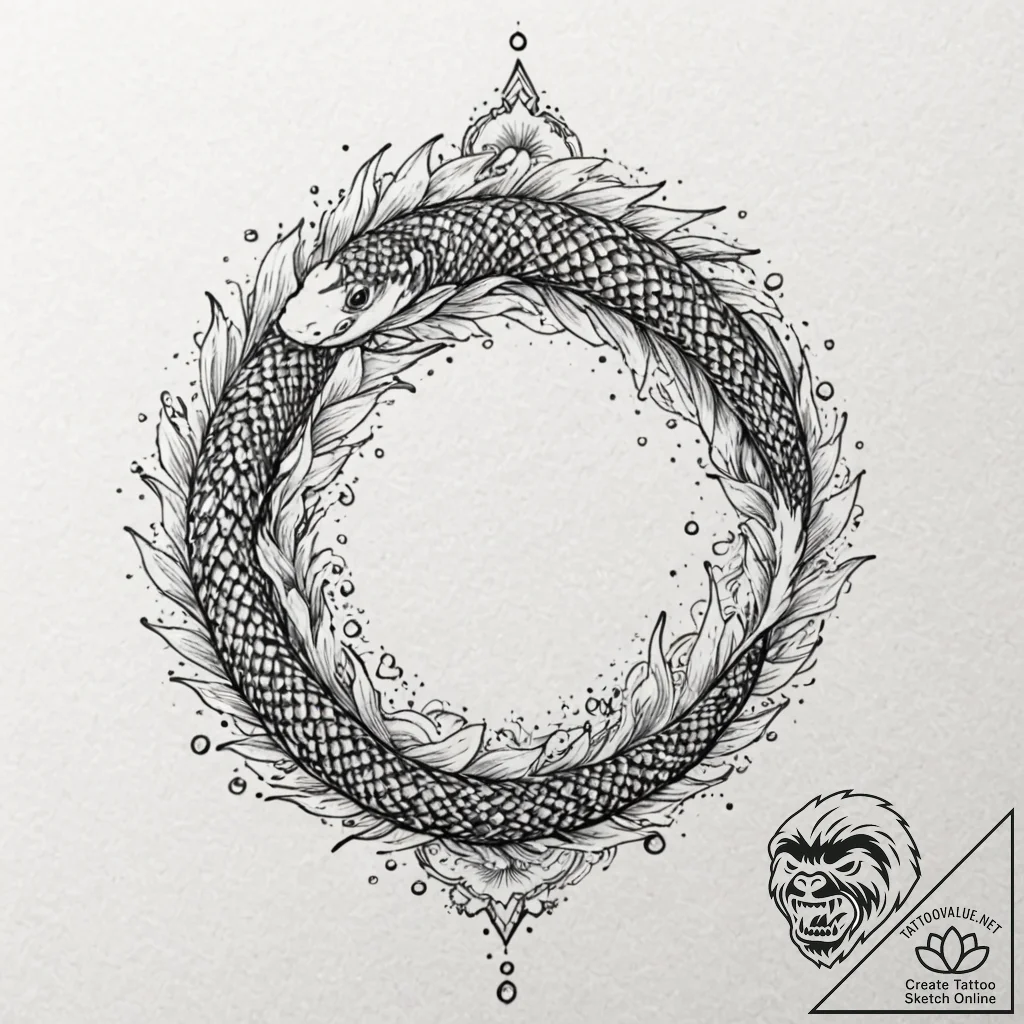 Koi serpent in frozen river, tattoo sketch de... - tattoo sketch (№1752299978_0, 12.07.2025 05:59) — tattoovalue.net