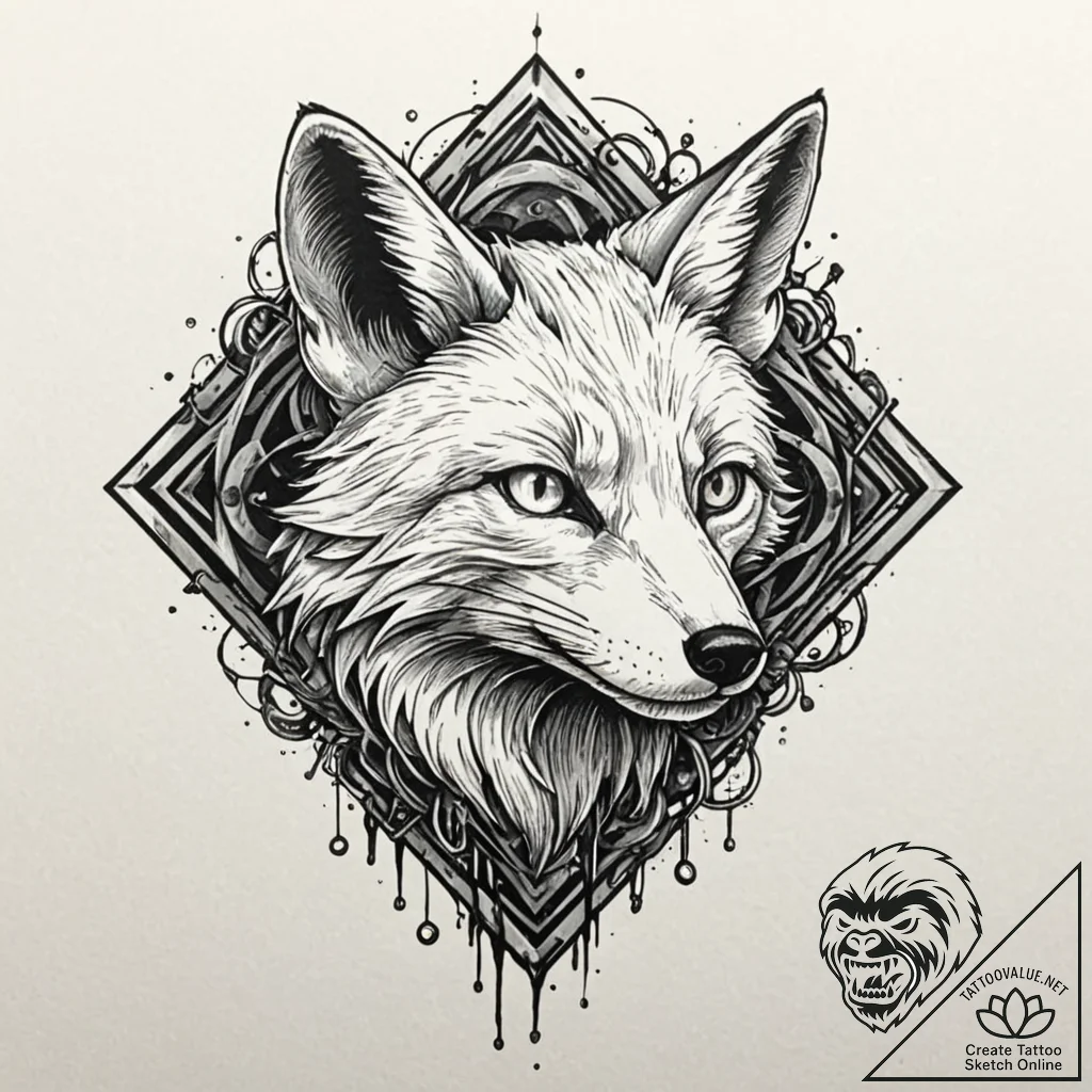Cybernetic fox with glowing optic nerves, ink... - tattoo sketch (№1752300486_0, 12.07.2025 06:08) — tattoovalue.net