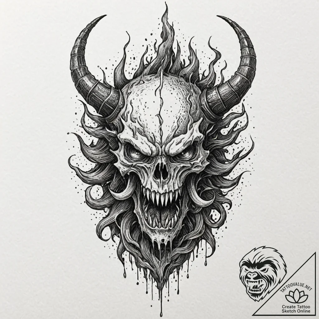 Molten helm devouring flame, ink illustration... - tattoo sketch (№1752300570_0, 12.07.2025 06:09) — tattoovalue.net