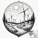Wind turbine, broken and still, in a desolate… – tattoo sketch (№1752300739_0, 12.07.2025 06:12) — tattoovalue.net