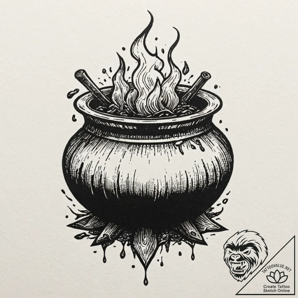 A witch's cauldron, tattoo flash sheet design... - tattoo sketch (№1752300823_0, 12.07.2025 06:13) — tattoovalue.net