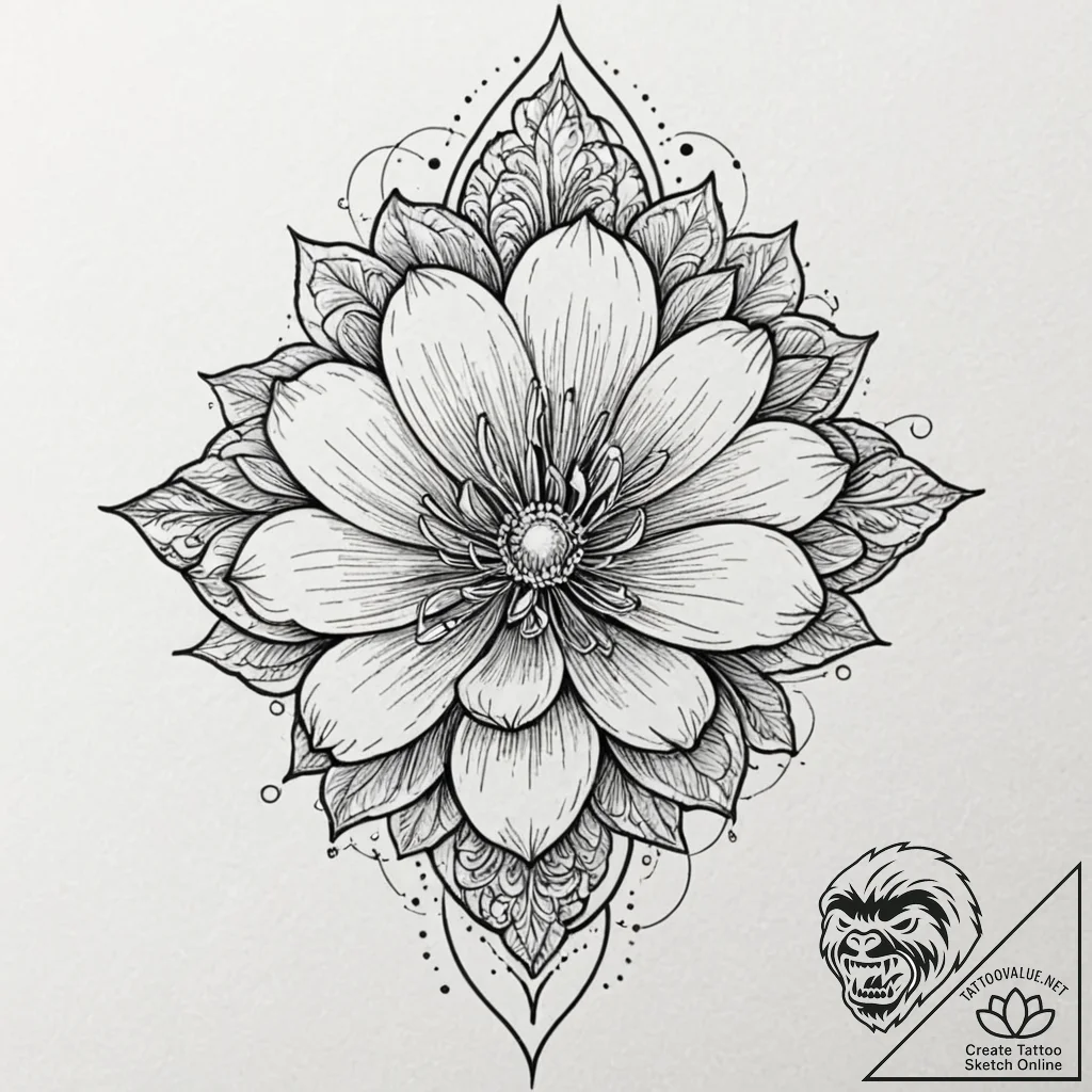 Flower, tattoo flash sheet design, black and... - tattoo sketch (№1752300990_0, 12.07.2025 06:16) — tattoovalue.net