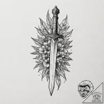 Dagger embedded in stone, tattoo line art, mi… – tattoo sketch (№1752301074_0, 12.07.2025 06:17) — tattoovalue.net