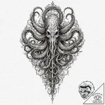 Kraken tendrils wrapping skeletal mast, tatto… – tattoo sketch (№1752301580_0, 12.07.2025 06:26) — tattoovalue.net