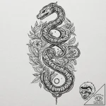 Serpent coil around skeletal key, tattoo line… – tattoo sketch (№1752301833_0, 12.07.2025 06:30) — tattoovalue.net