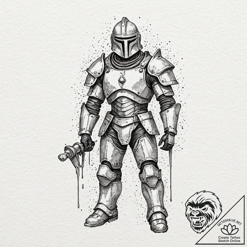 Animated armor with no wearer, ink illustrati... - tattoo sketch (№1752301999_0, 12.07.2025 06:33) — tattoovalue.net