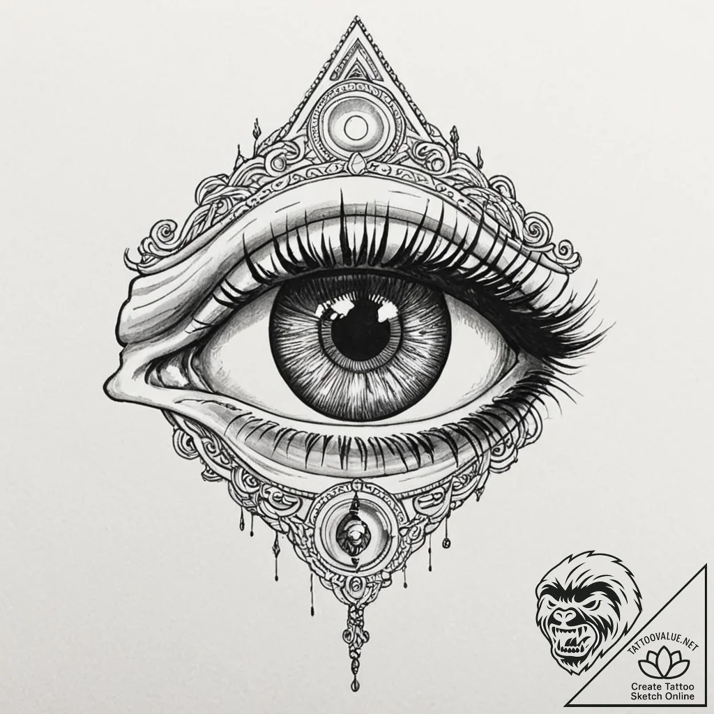 Eye of horus set within a mechanical iris, ar... - tattoo sketch (№1752302503_0, 12.07.2025 06:41) — tattoovalue.net