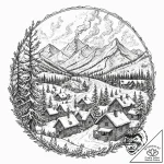 An alpine village nestled in a snow-covered v… – tattoo sketch (№1752302587_0, 12.07.2025 06:43) — tattoovalue.net