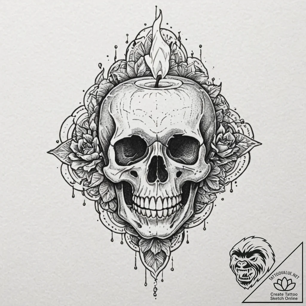 Burning candle melting into skull, tattoo ske... - tattoo sketch (№1752302924_0, 12.07.2025 06:48) — tattoovalue.net