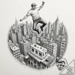 An athletic figure mid-leap, performing a dyn… – tattoo sketch (№1752303178_0, 12.07.2025 06:52) — tattoovalue.net