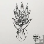 Bone gauntlet holding burning flower, artisti… – tattoo sketch (№1752303514_0, 12.07.2025 06:58) — tattoovalue.net