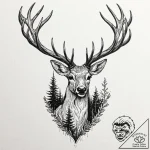 Emerald stag in spectral forest, artistic tat… – tattoo sketch (№1752303683_0, 12.07.2025 07:01) — tattoovalue.net