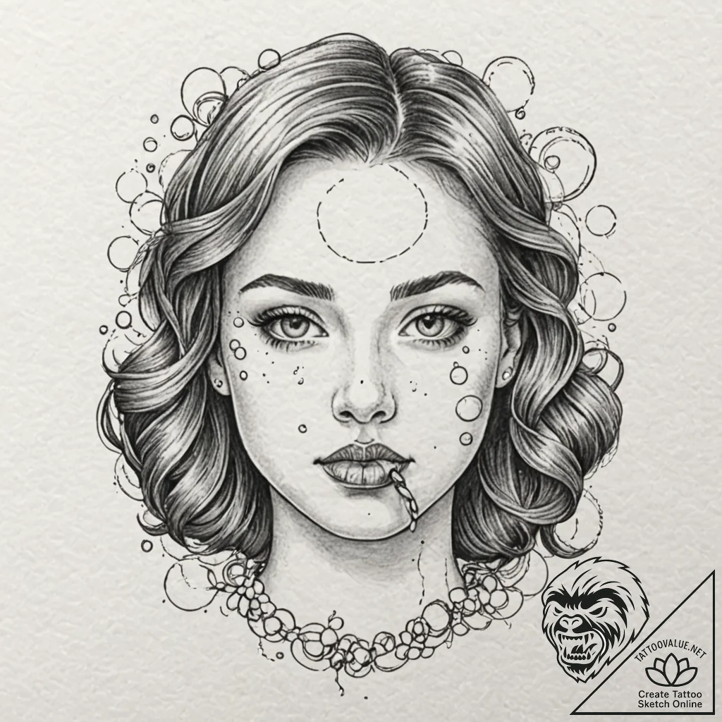 A whimsical bubble gum on nose, funny,, tatto... - tattoo sketch (№1752304099_0, 12.07.2025 07:08) — tattoovalue.net