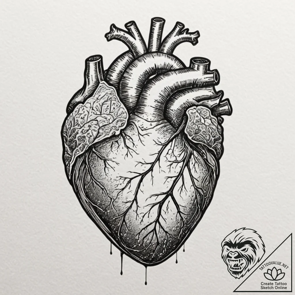 Anatomical heart encased in a crystal geode,... - tattoo sketch (№1752304432_0, 12.07.2025 07:13) — tattoovalue.net