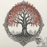 Etched relic beneath ancient tree, artistic t… – tattoo sketch (№1752304517_0, 12.07.2025 07:15) — tattoovalue.net
