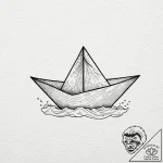 Paper boat floating on a minimalist wave, art… – tattoo sketch (№1752304600_0, 12.07.2025 07:16) — tattoovalue.net