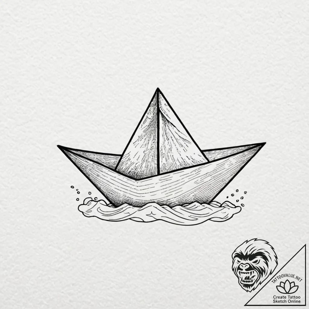 Paper boat floating on a minimalist wave, art... - tattoo sketch (№1752304600_0, 12.07.2025 07:16) — tattoovalue.net
