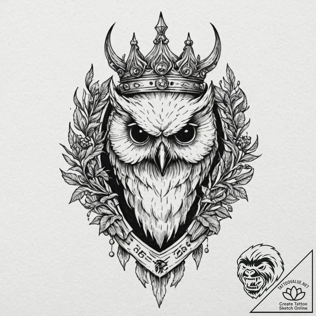 Owl skull crowned with runes, concept art for... - tattoo sketch (№1752304684_0, 12.07.2025 07:18) — tattoovalue.net