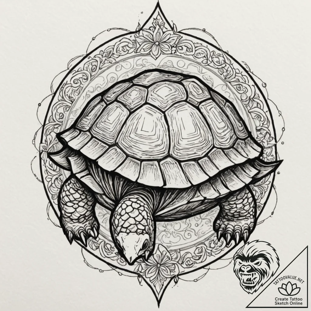 Tortoise, symbolizing wisdom, longevity, and... - tattoo sketch (№1752305102_0, 12.07.2025 07:25) — tattoovalue.net