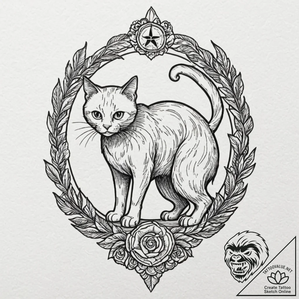 Black cat with a skeleton visible as a shimme... - tattoo sketch (№1752305186_0, 12.07.2025 07:26) — tattoovalue.net