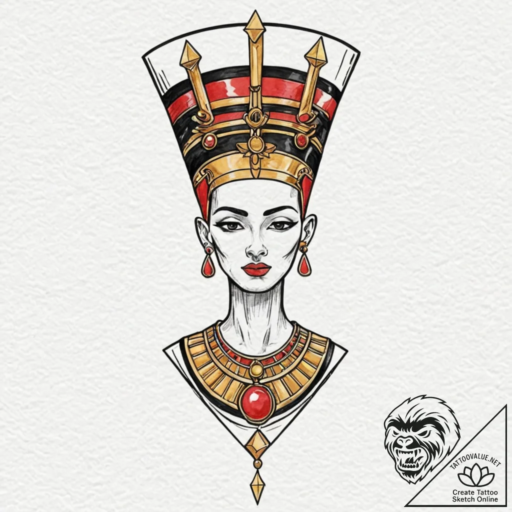 Nefertiti, tattoo flash sheet design, on a cl... - tattoo sketch (№1752305517_0, 12.07.2025 07:31) — tattoovalue.net