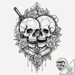 Outlaw’s crossed revolvers over a skull, ink… – tattoo sketch (№1752305600_0, 12.07.2025 07:33) — tattoovalue.net